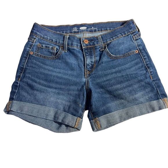Old Navy Women's Blue Five Pocket Zipper Closure Fitted Denim Shorts Size 0 - Picture 1 of 5
